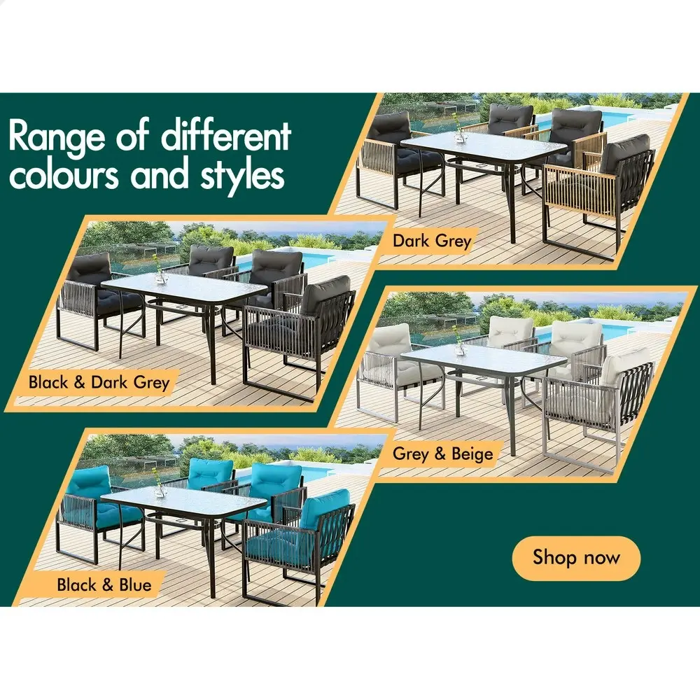 Alfordson Outdoor Dining Set Patio Furniture Glass Table Lounge Chairs Armchair