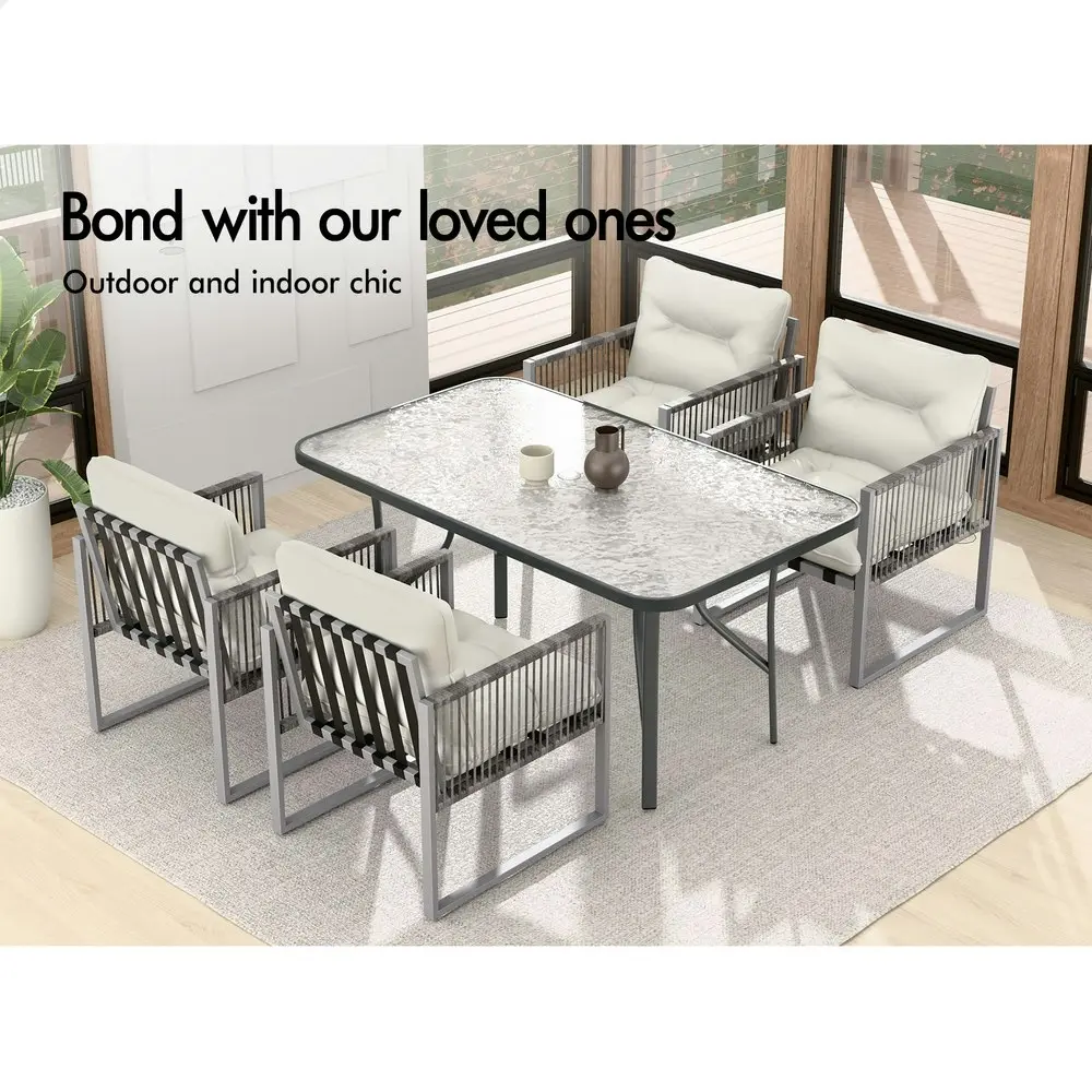 Alfordson Outdoor Dining Set Patio Furniture Glass Table Lounge Chairs Armchair