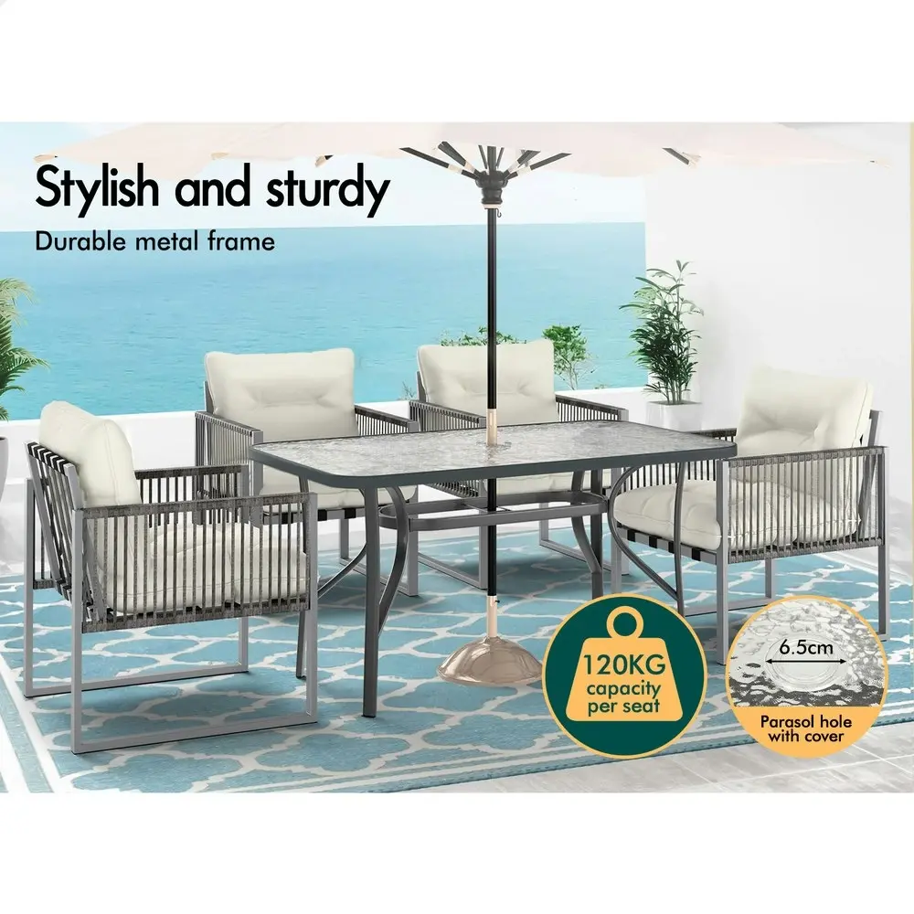 Alfordson Outdoor Dining Set Patio Furniture Glass Table Lounge Chairs Armchair