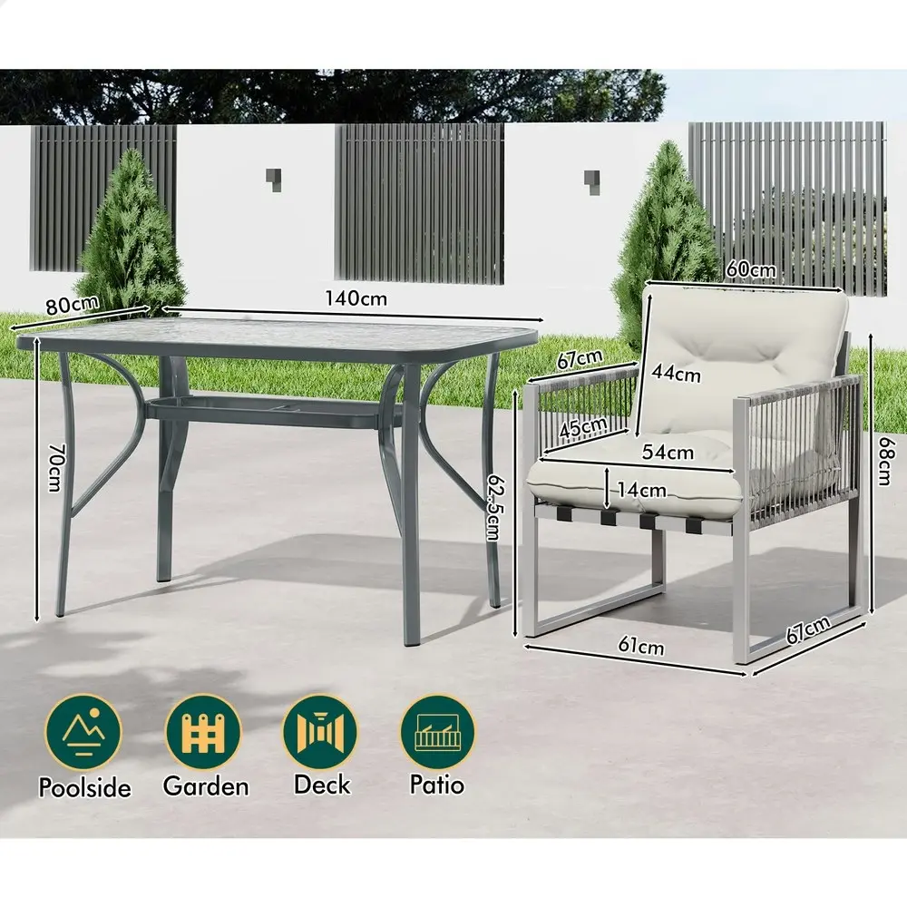 Alfordson Outdoor Dining Set Patio Furniture Glass Table Lounge Chairs Armchair