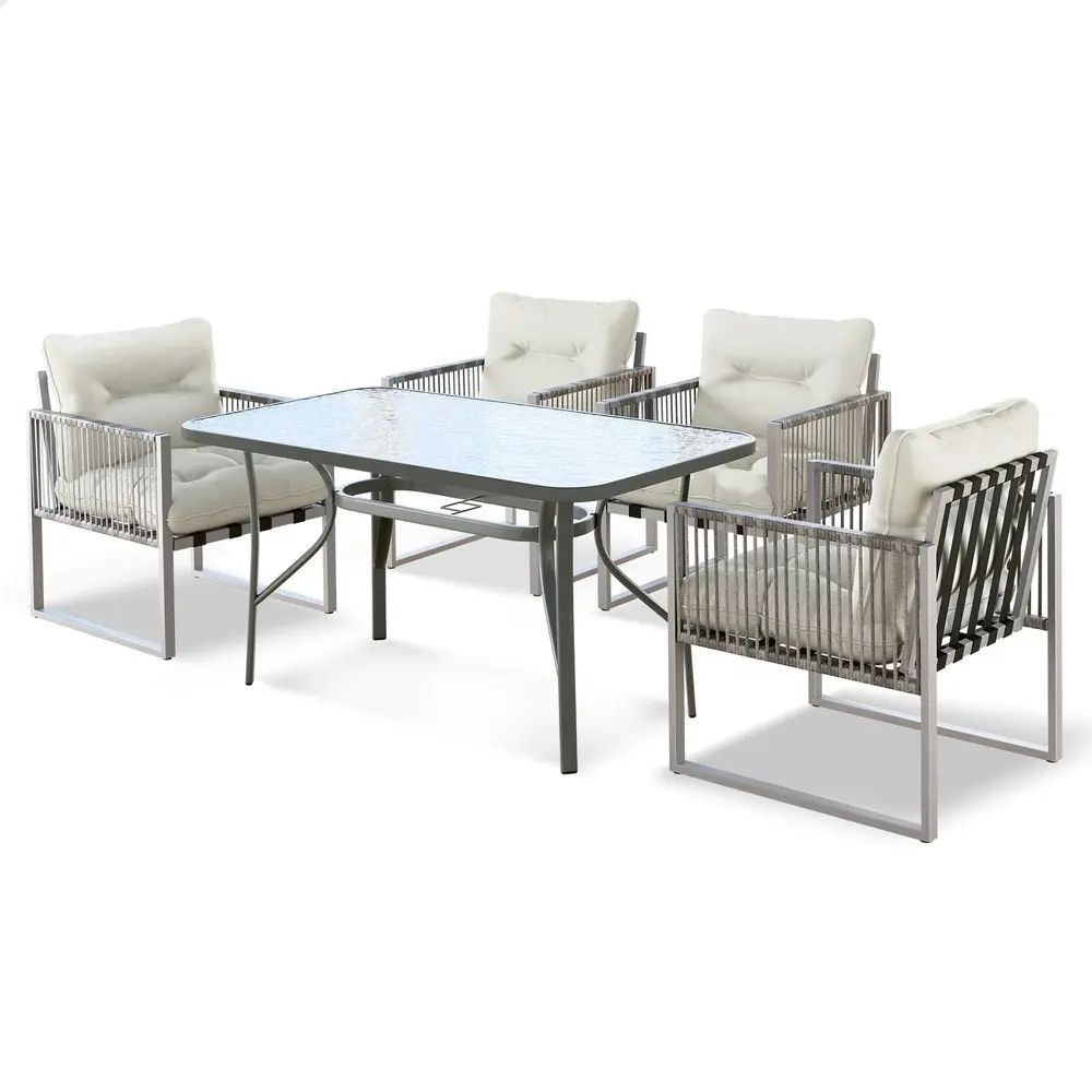 Alfordson Outdoor Dining Set Patio Furniture Glass Table Lounge Chairs Armchair