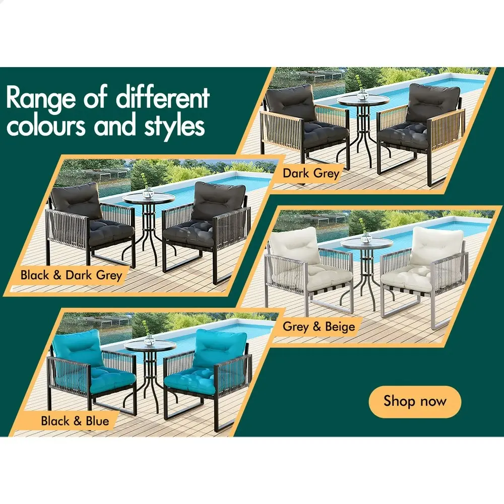 Alfordson Outdoor Patio Furniture Set Side Table Lounge Chairs Glass Armchair