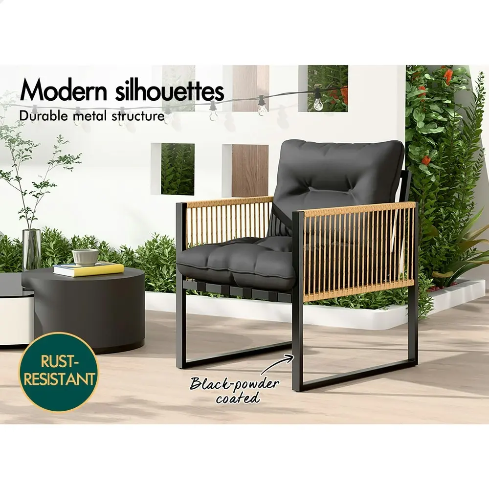 Alfordson Outdoor Furniture Set Patio Side Table Lounge Chair Glass Wicker Black