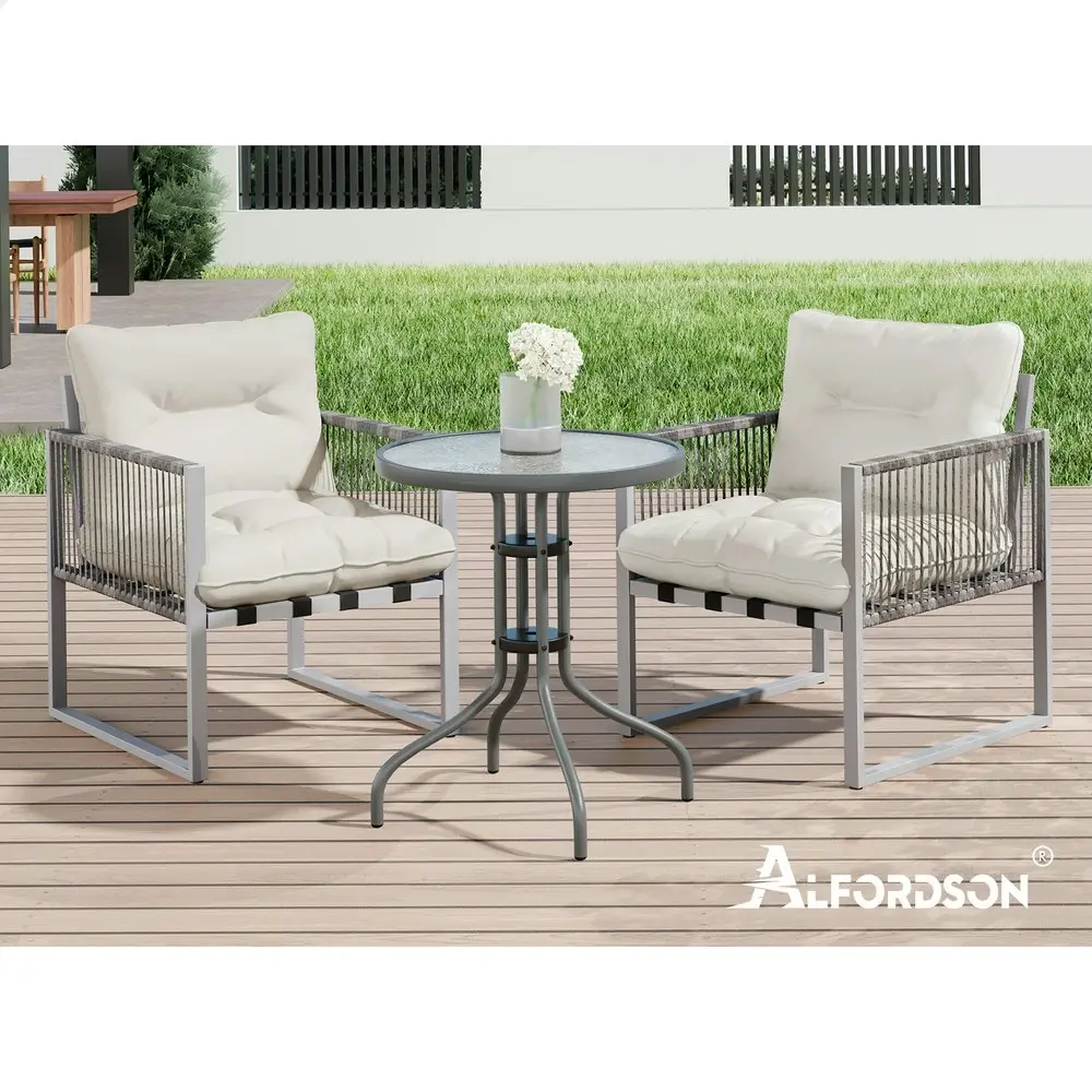 Alfordson Outdoor Patio Furniture Side Table Lounge Chairs Rattan Chair Glass