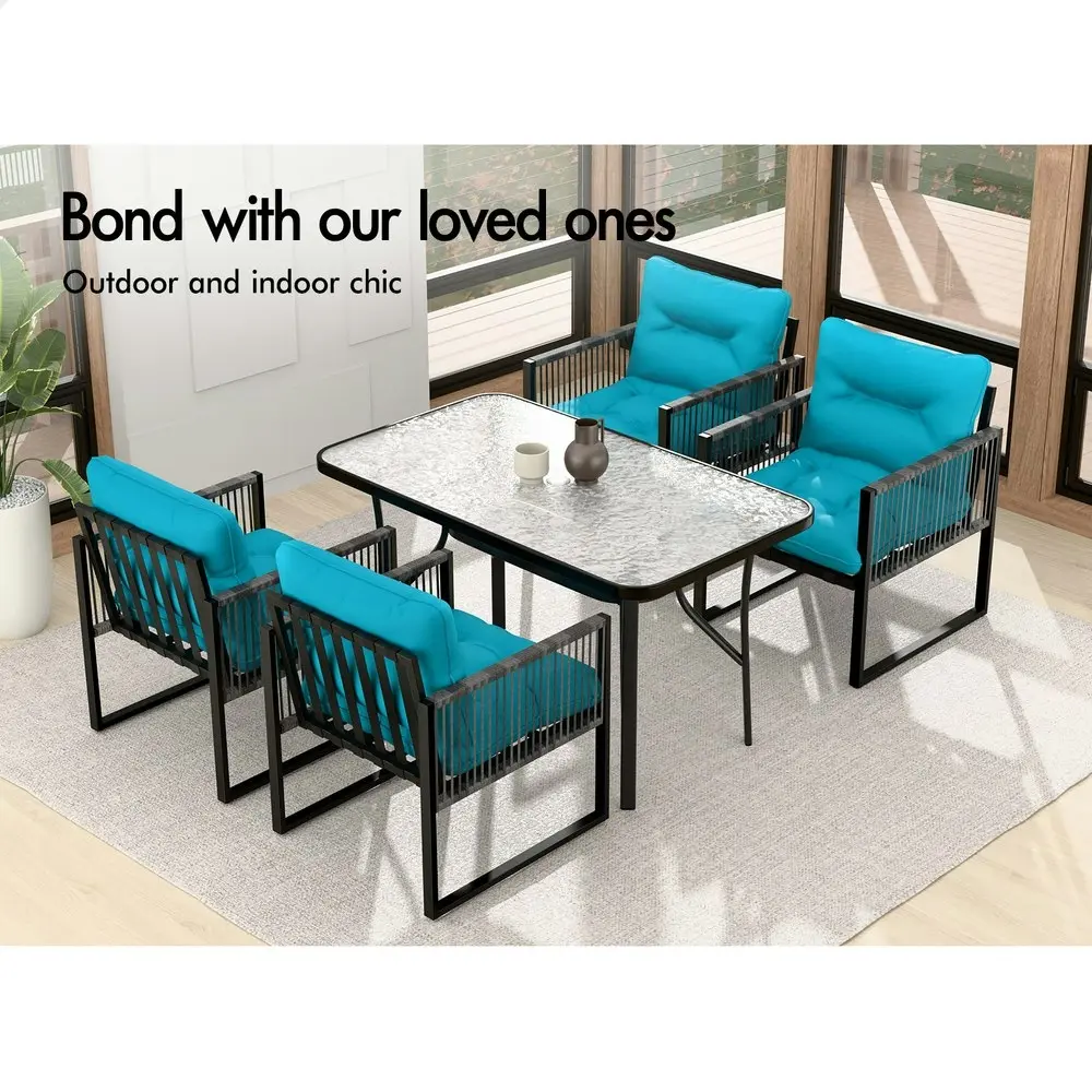 Alfordson Outdoor Dining Set Glass Table Lounge Chairs Patio Furniture Wicker