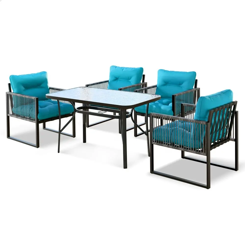 Alfordson Outdoor Dining Set Glass Table Lounge Chairs Patio Furniture Wicker