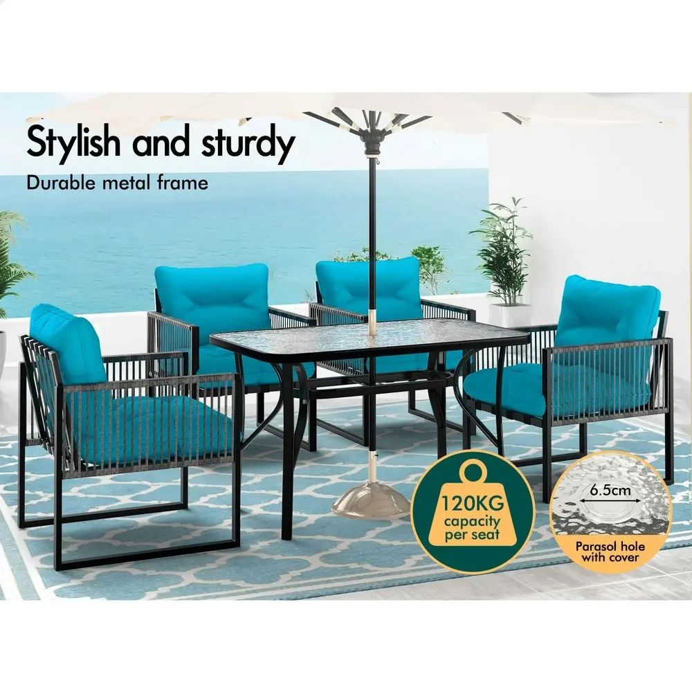 Alfordson Outdoor Dining Set Glass Table Lounge Chairs Patio Furniture Wicker