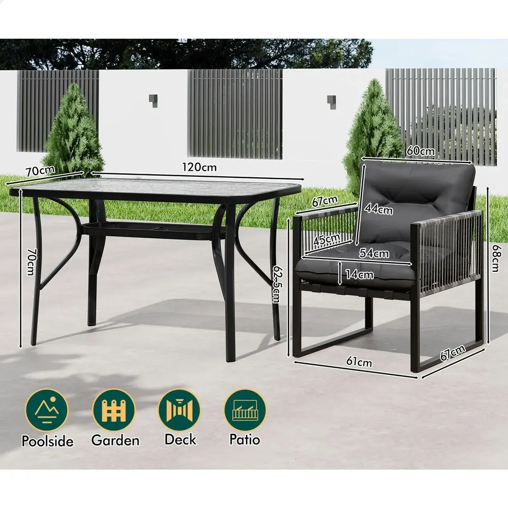 Alfordson Outdoor Dining Table Lounge Chairs Set Glass Patio Furniture Wicker