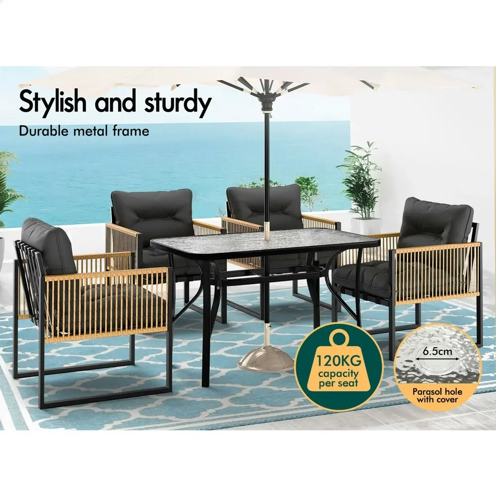 Alfordson Outdoor Dining Set Garden Table Lounge Chairs Patio Furniture Black