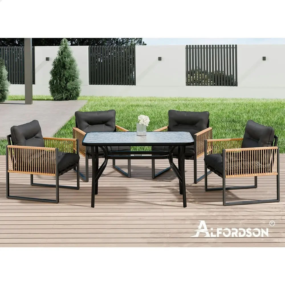 Alfordson Outdoor Dining Set Garden Table Lounge Chairs Patio Furniture Black