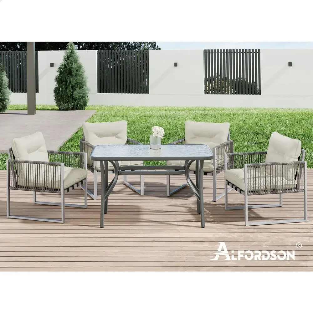 Alfordson Outdoor Furniture Dining Set Patio Glass Table Lounge Chairs Garden