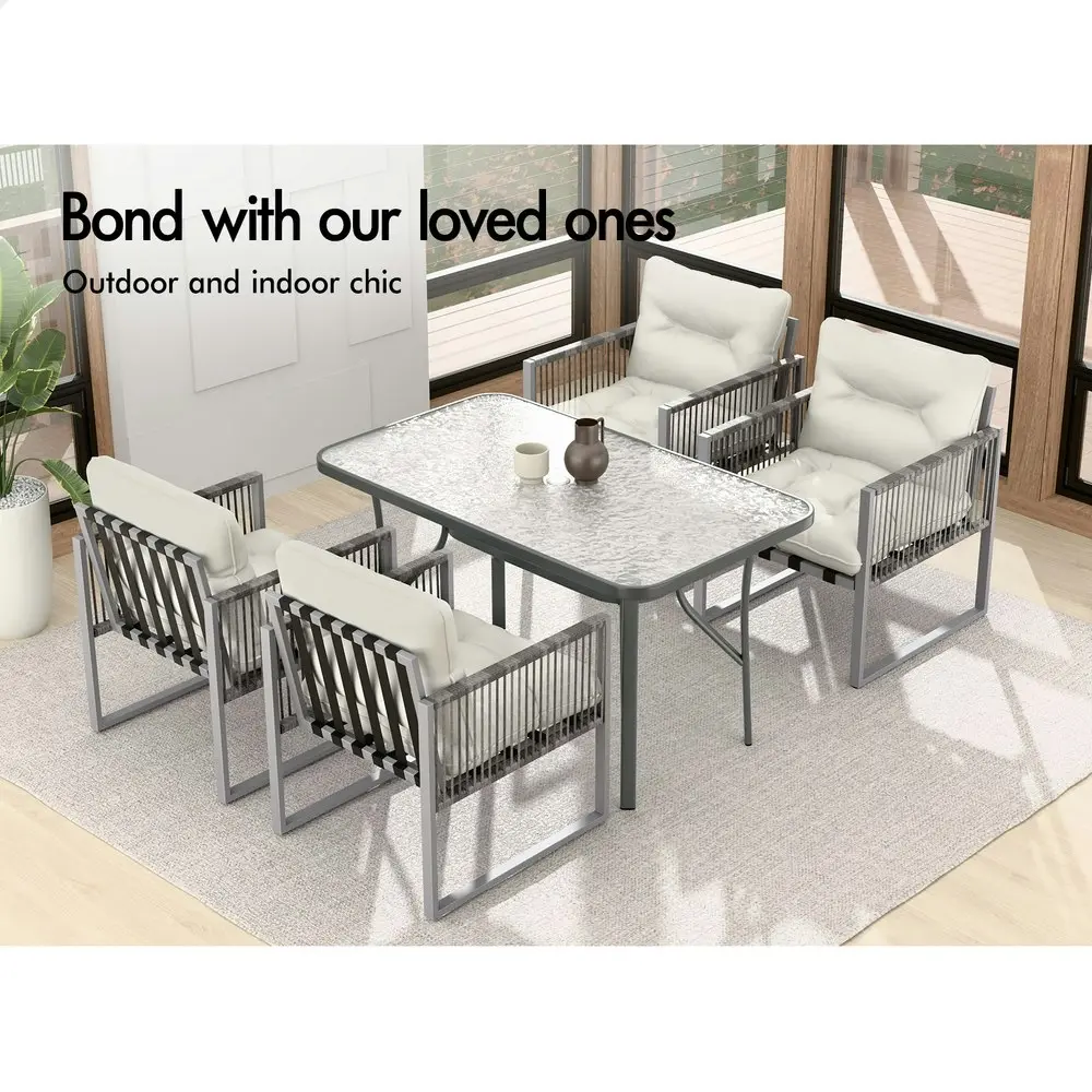 Alfordson Outdoor Furniture Dining Set Patio Glass Table Lounge Chairs Garden