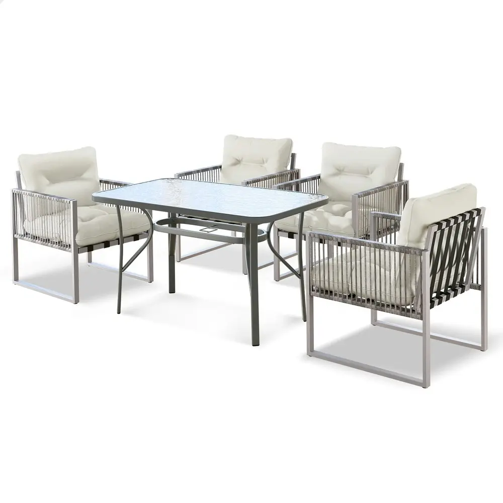 Alfordson Outdoor Furniture Dining Set Patio Glass Table Lounge Chairs Garden