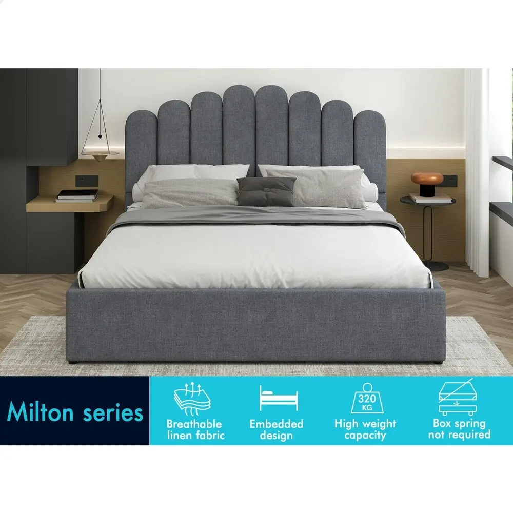 Alfordson Bed Frame Queen Size Gas Lift Storage Base Wooden Grey MILTON