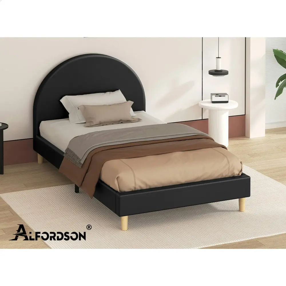 Alfordson Bed Frame King Single Mattress Base Platform Black Leather CALLA