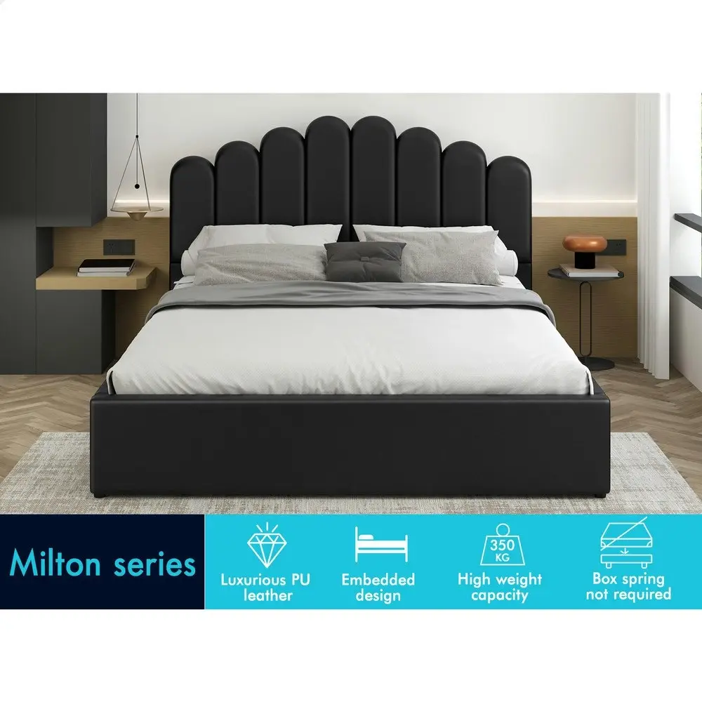 Alfordson Bed Frame King Size Gas Lift Storage Base Wooden Black MILTON