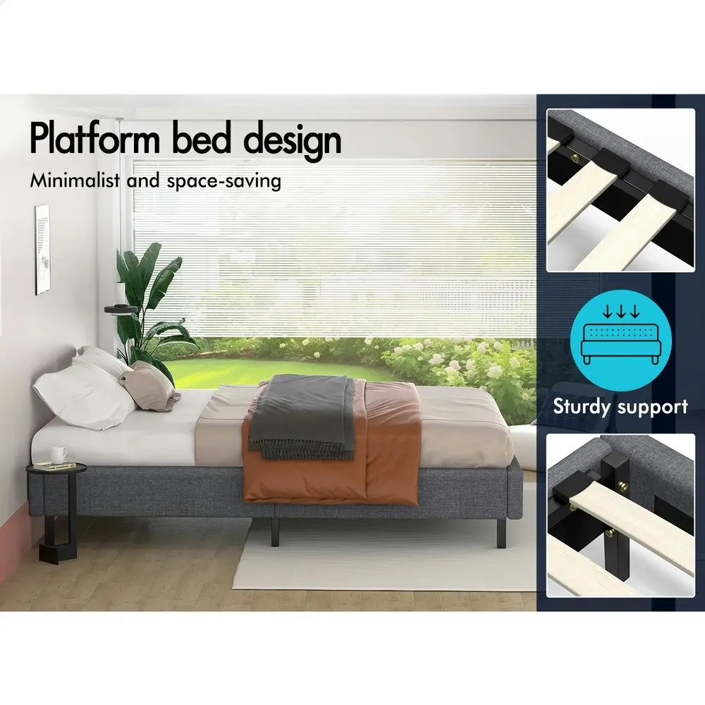 Alfordson Bed Frame Single Size Mattress Base Foundation Grey Fabric BASIM