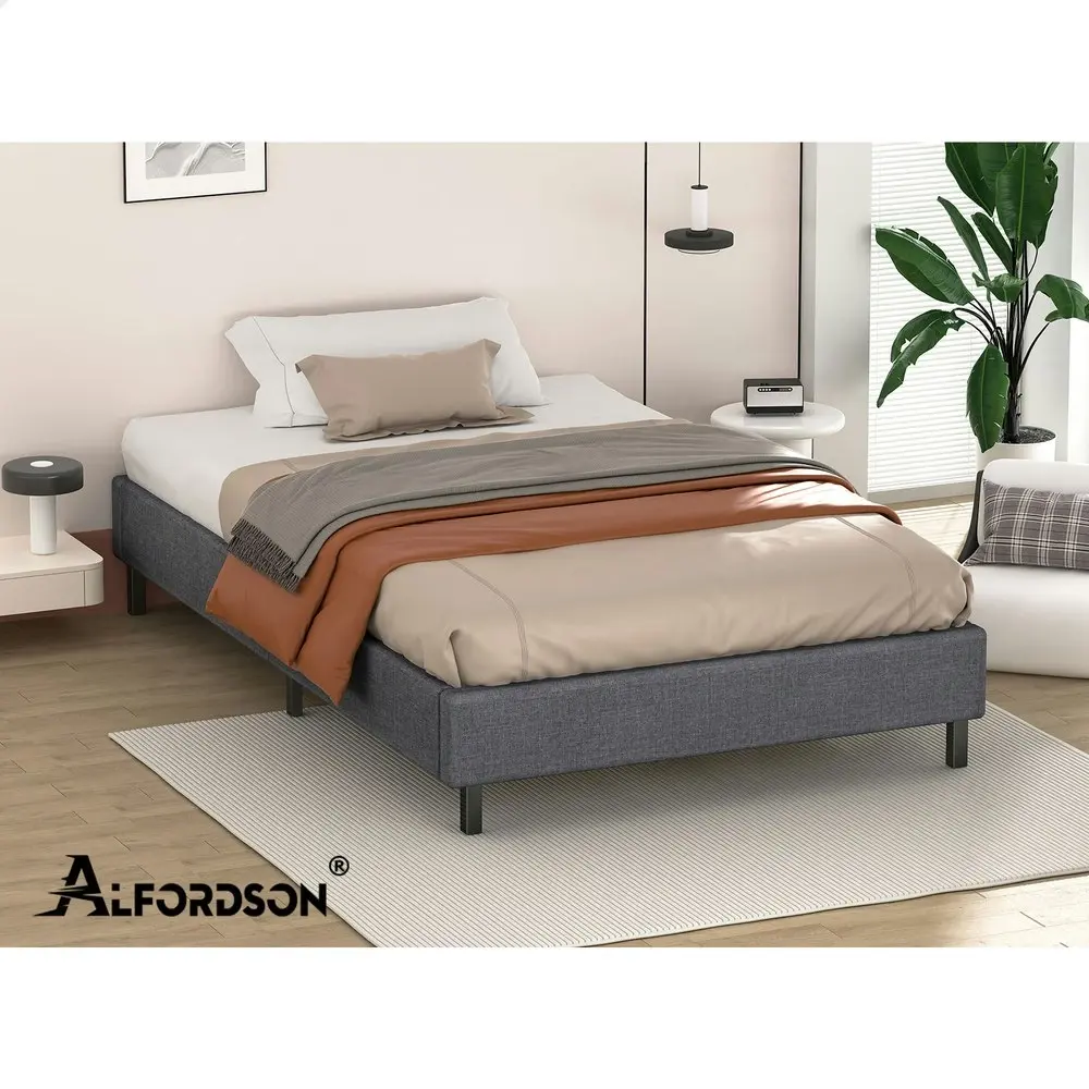 Alfordson Bed Frame Single Size Mattress Base Foundation Grey Fabric BASIM