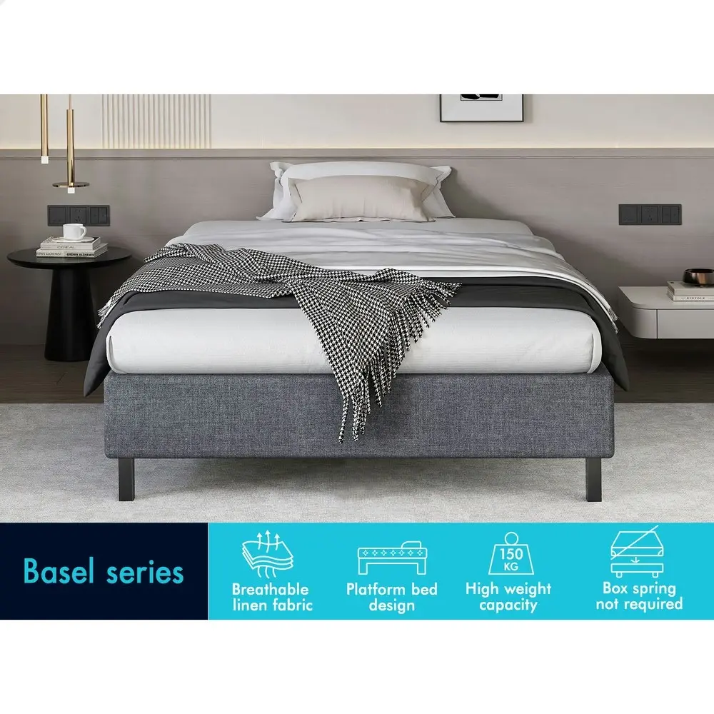 Alfordson Bed Frame Single Size Mattress Base Foundation Grey Fabric BASIM