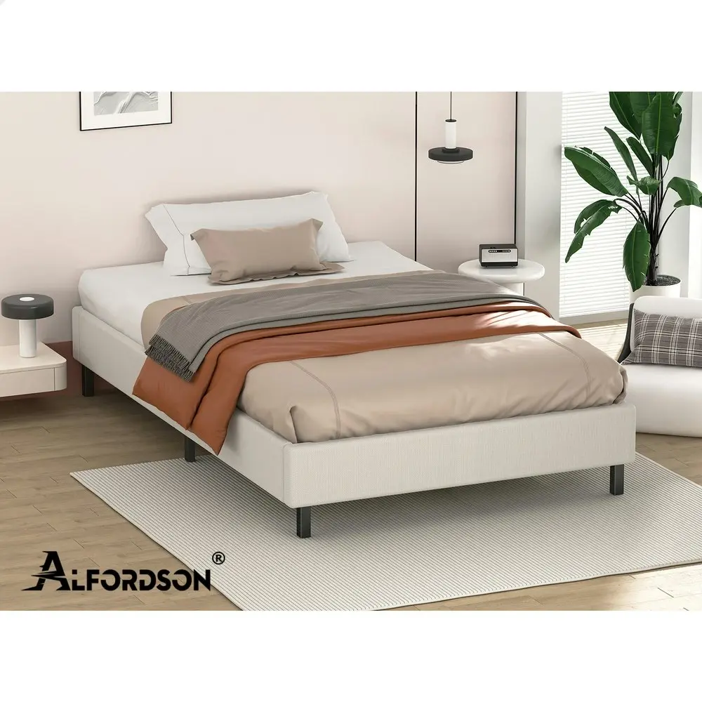 Alfordson Bed Frame Single Size Mattress Base Foundation Beige Fabric BASEL