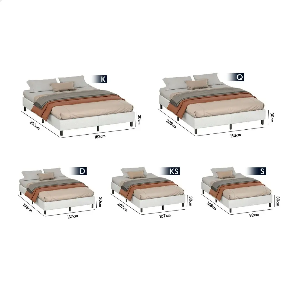 Alfordson Bed Frame Single Size Mattress Base Foundation White Boucle BASEL