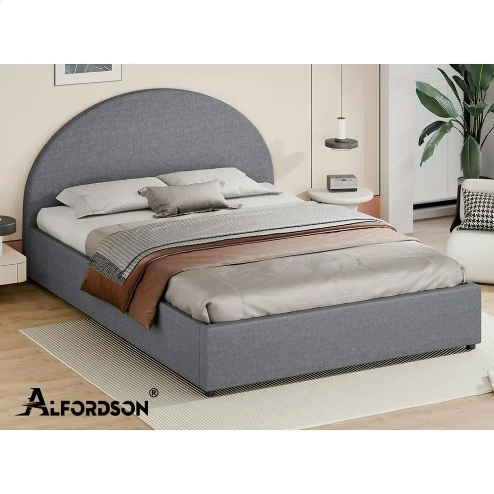 Alfordson Bed Frame Queen Size Gas Lift Base With Storage Grey Fabric HOWELL