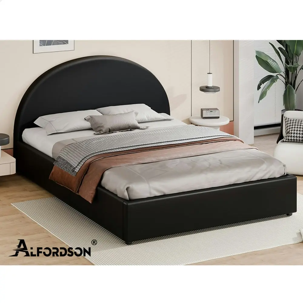 Alfordson Bed Frame Queen Size Gas Lift Base With Storage Black Leather HOWELL