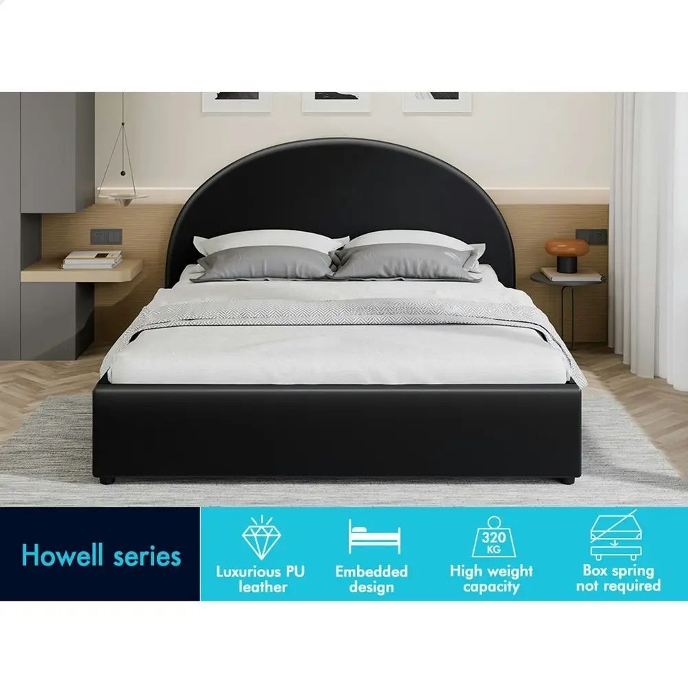 Alfordson Bed Frame Double Size Gas Lift Base With Storage Black Leather HOWELL