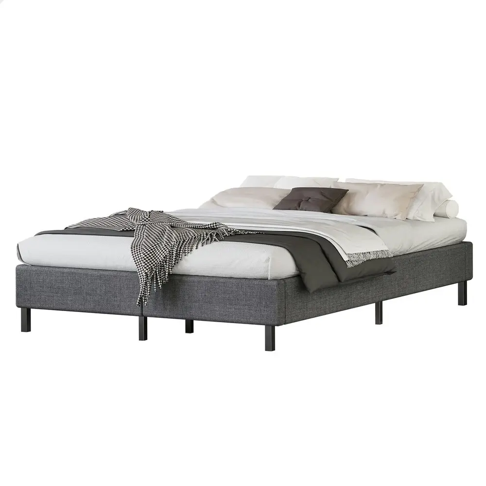 Alfordson Bed Frame Double Size Mattress Base Foundation Grey Fabric BASIM