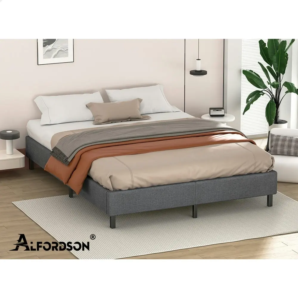 Alfordson Bed Frame Double Size Mattress Base Foundation Grey Fabric BASIM