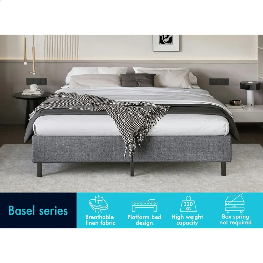 Alfordson Bed Frame Double Size Mattress Base Foundation Grey Fabric BASIM