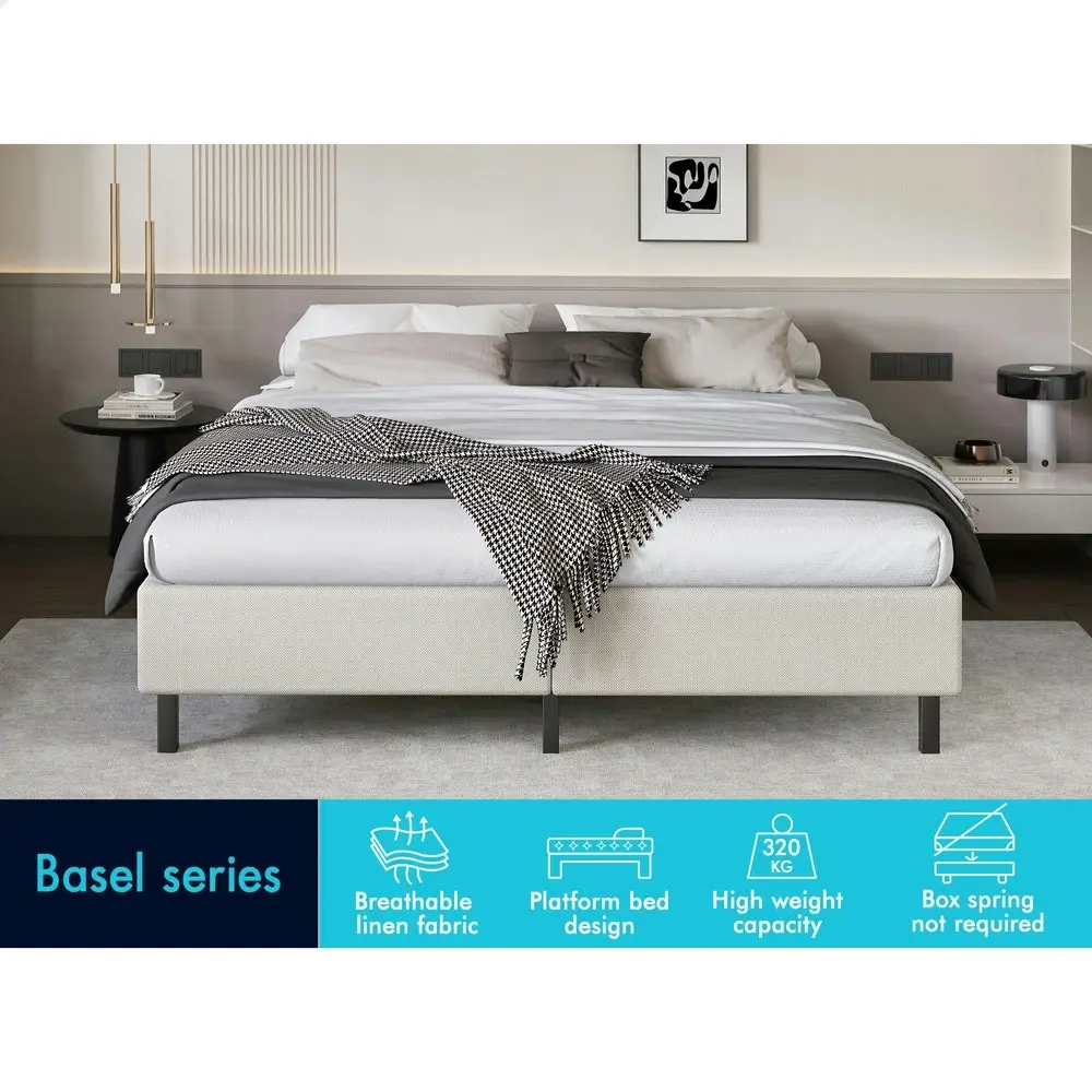 Alfordson Bed Frame Double Size Mattress Base Foundation Beige Fabric BASEL