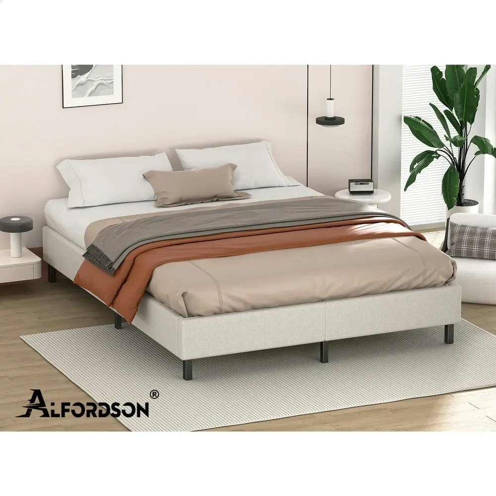 Alfordson Bed Frame Double Size Mattress Base Foundation Beige Fabric BASEL