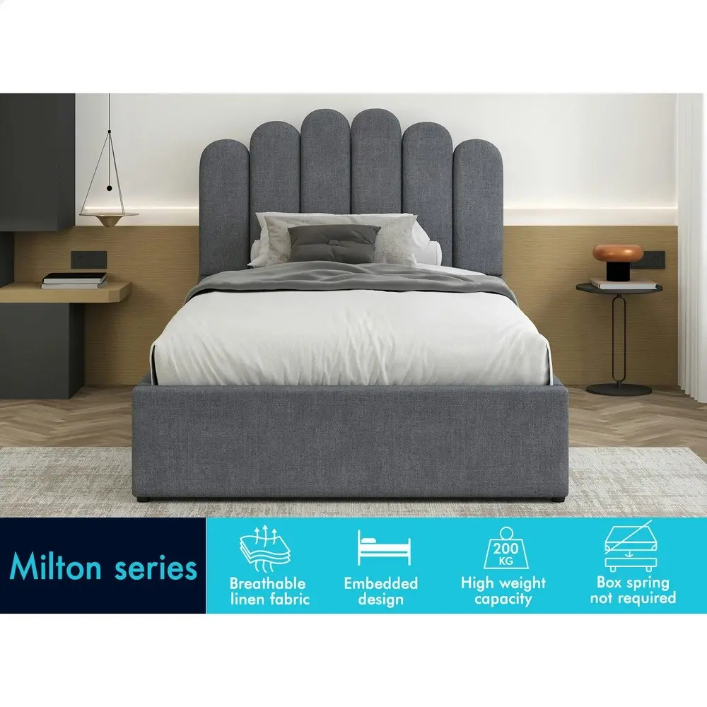 Alfordson Bed Frame King Single Gas Lift Storage Base Wooden Grey MILTON