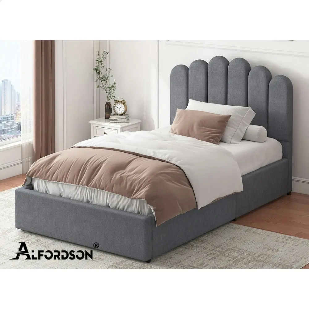 Alfordson Bed Frame King Single Gas Lift Storage Base Wooden Grey MILTON