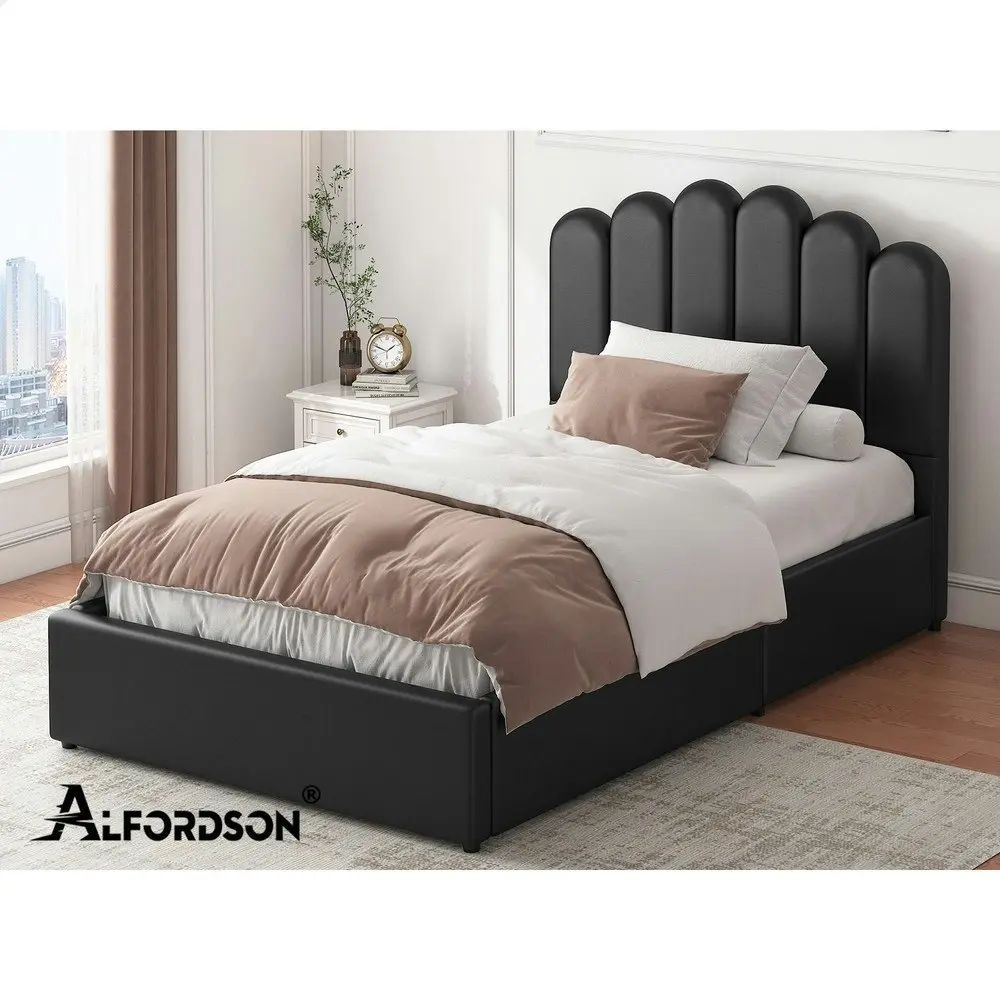 Alfordson Bed Frame King Single Gas Lift Storage Base Wooden Black MILTON