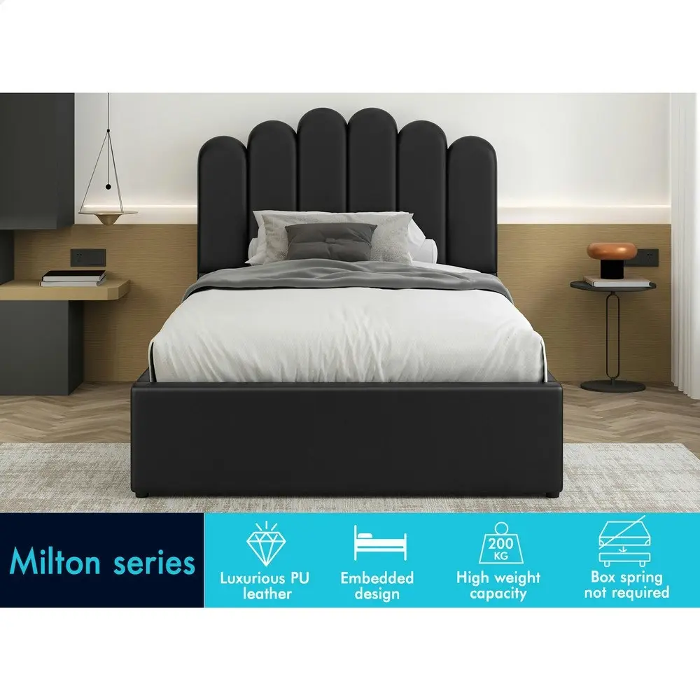 Alfordson Bed Frame King Single Gas Lift Storage Base Wooden Black MILTON