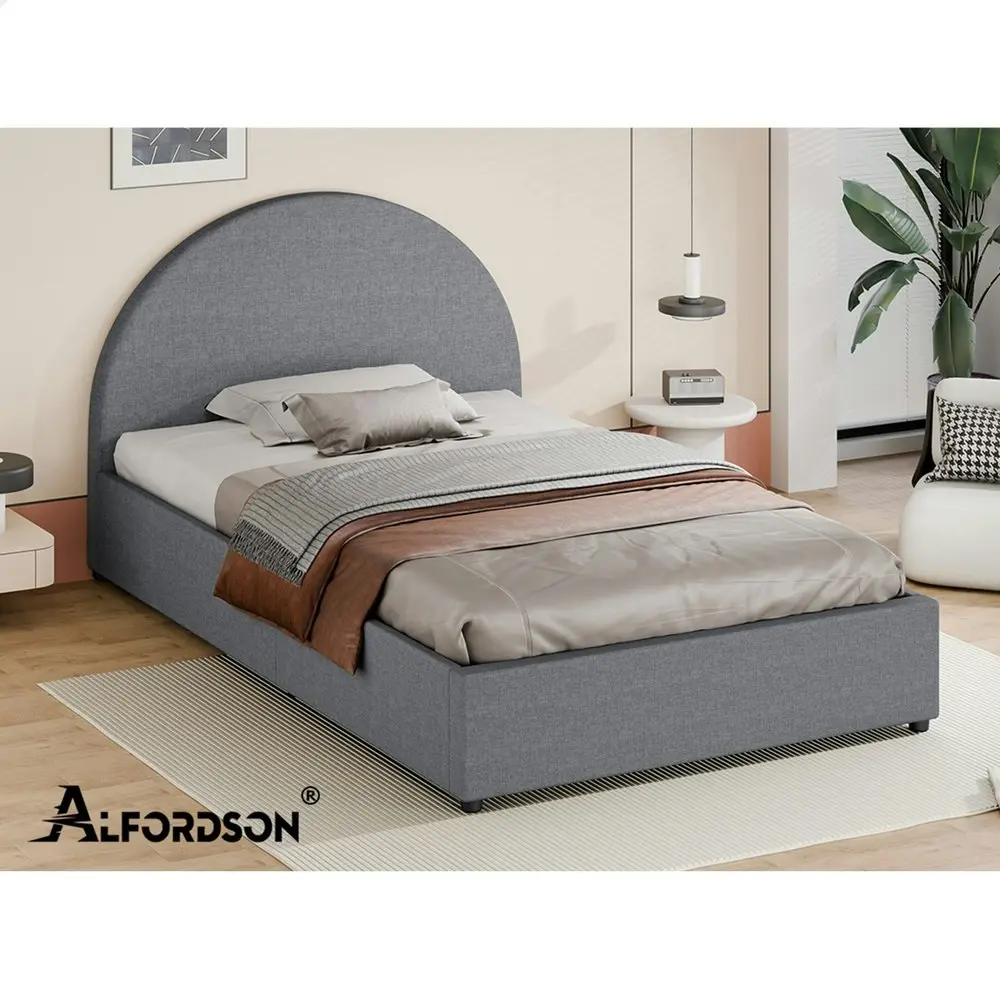 Alfordson Bed Frame King Single Gas Lift Base With Storage Grey Fabric HOWELL