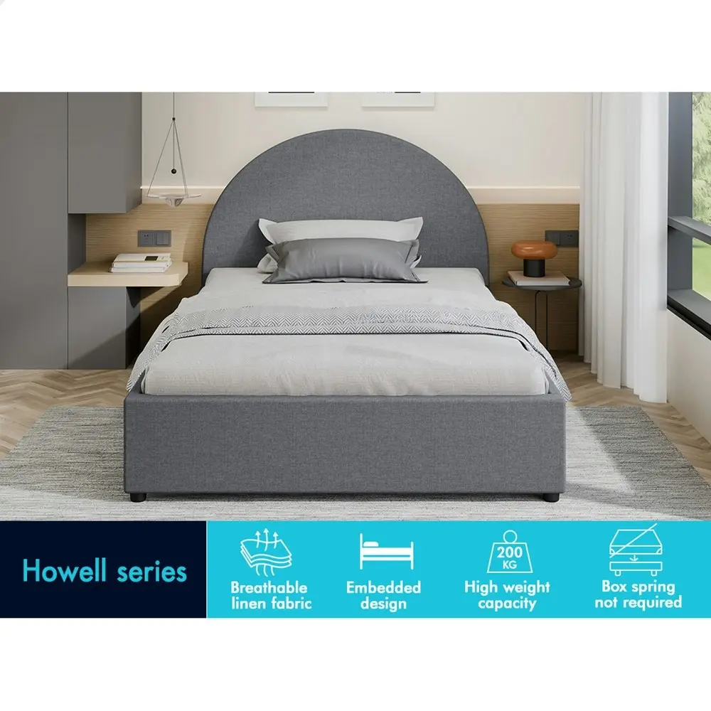 Alfordson Bed Frame King Single Gas Lift Base With Storage Grey Fabric HOWELL