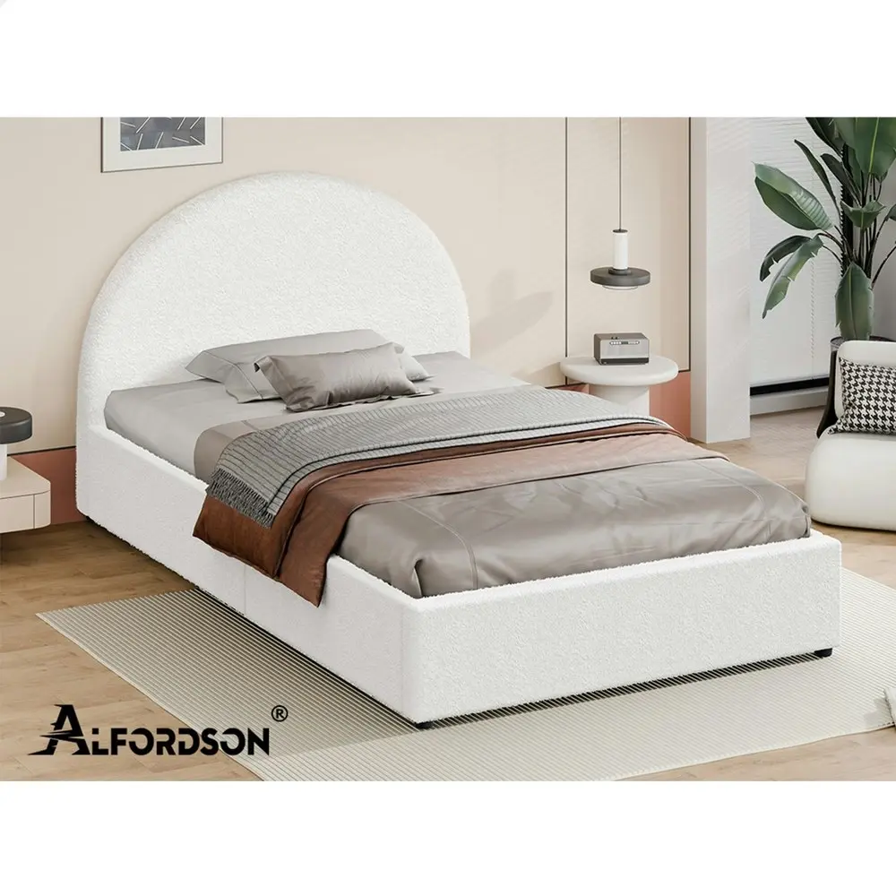 Alfordson Bed Frame King Single Gas Lift Base With Storage White Boucle HOWELL