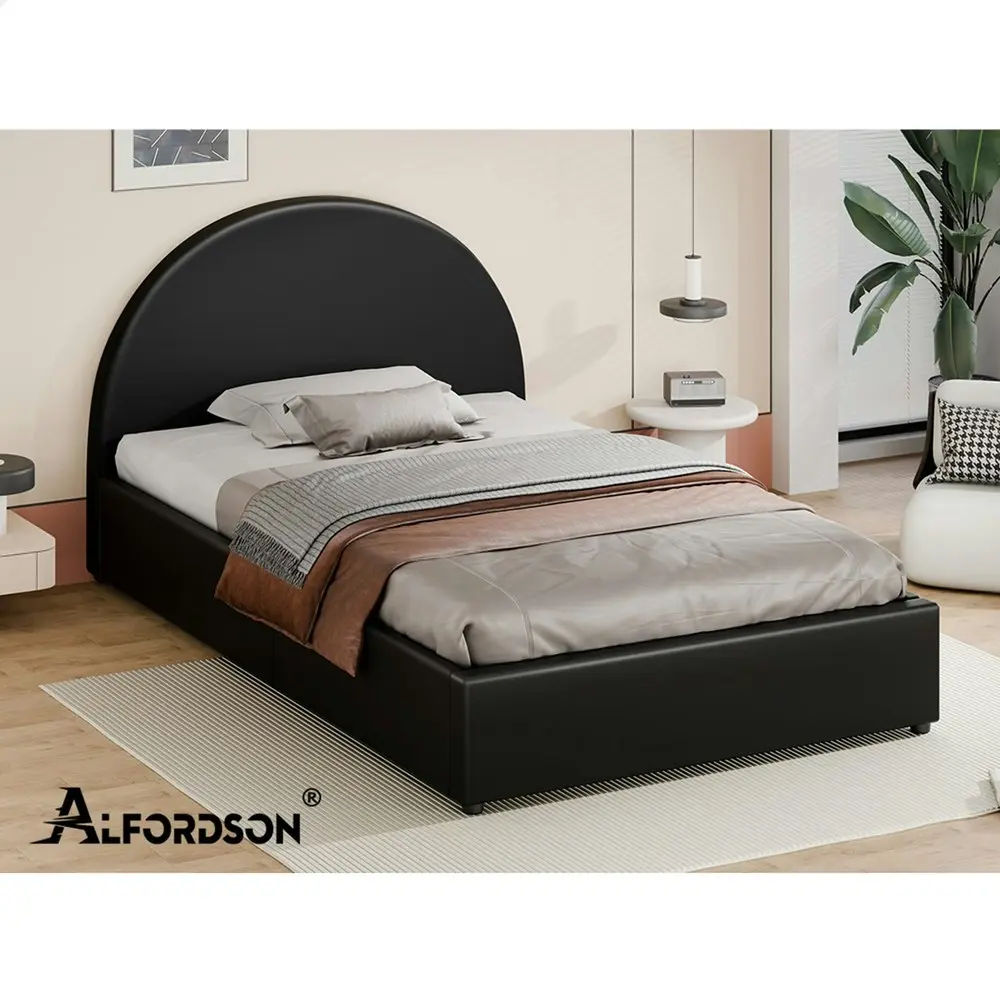 Alfordson Bed Frame King Single Gas Lift Base With Storage Black Leather HOWELL