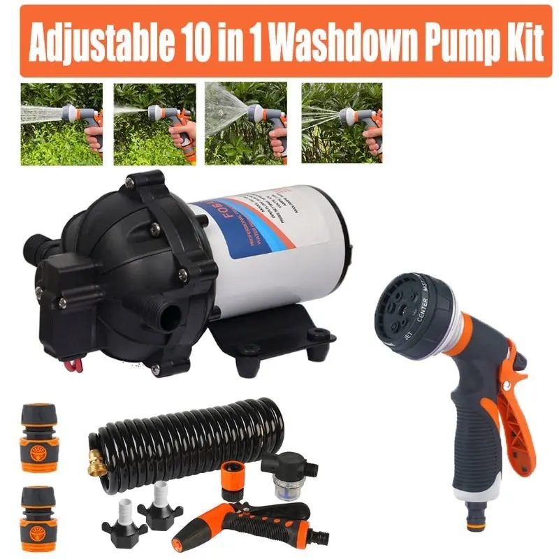 6.6Gpm Washdown Pump Kit 12V W/ Hose Nozzle For Caravan Rv Marine Boat