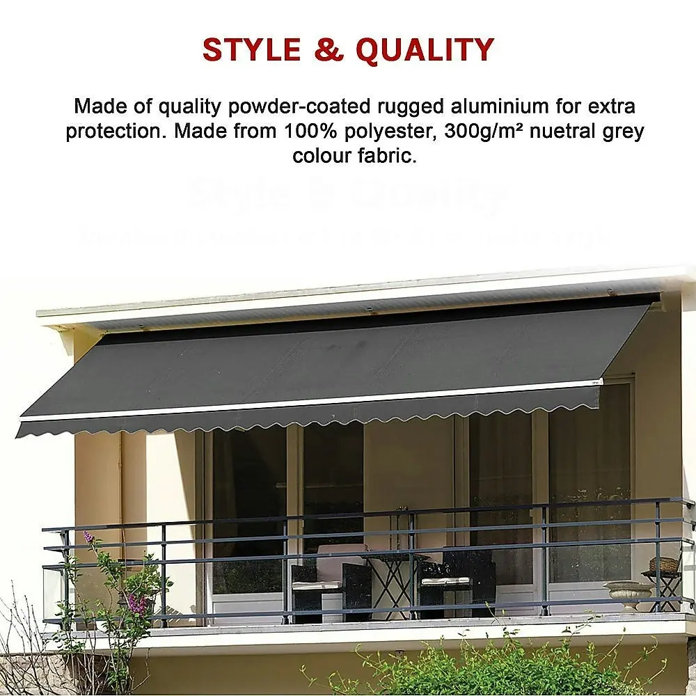 Outdoor Folding Arm Awning Retractable Sunshade Canopy Grey 5.0M X 2.5M