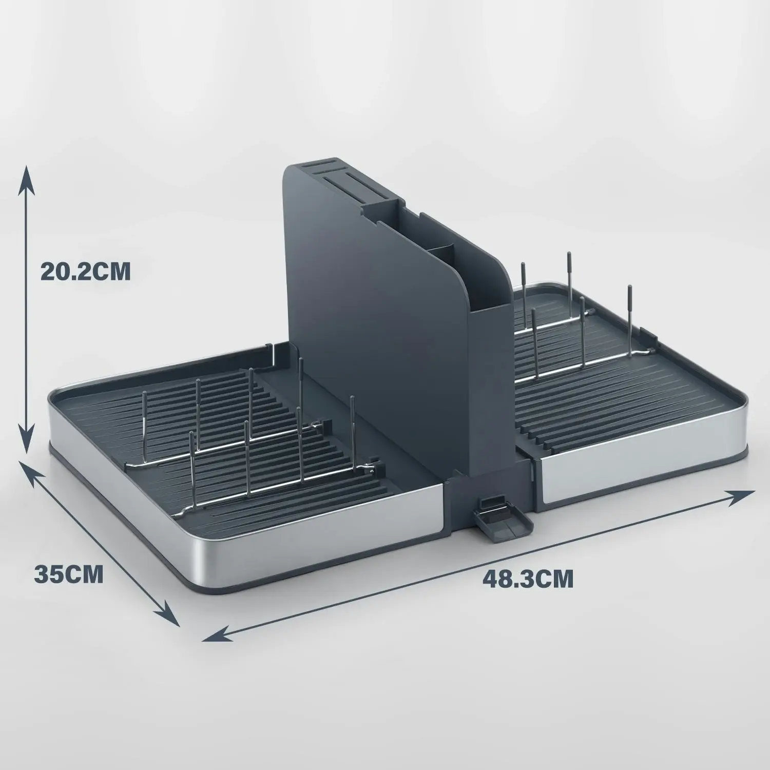 Stelive Foldable Dish Drying Rack with Dual Parts for Kitchen Counter Space-Saving Rack - Rustproof Removable Utensil Drainer & Drainage Spout, Gray