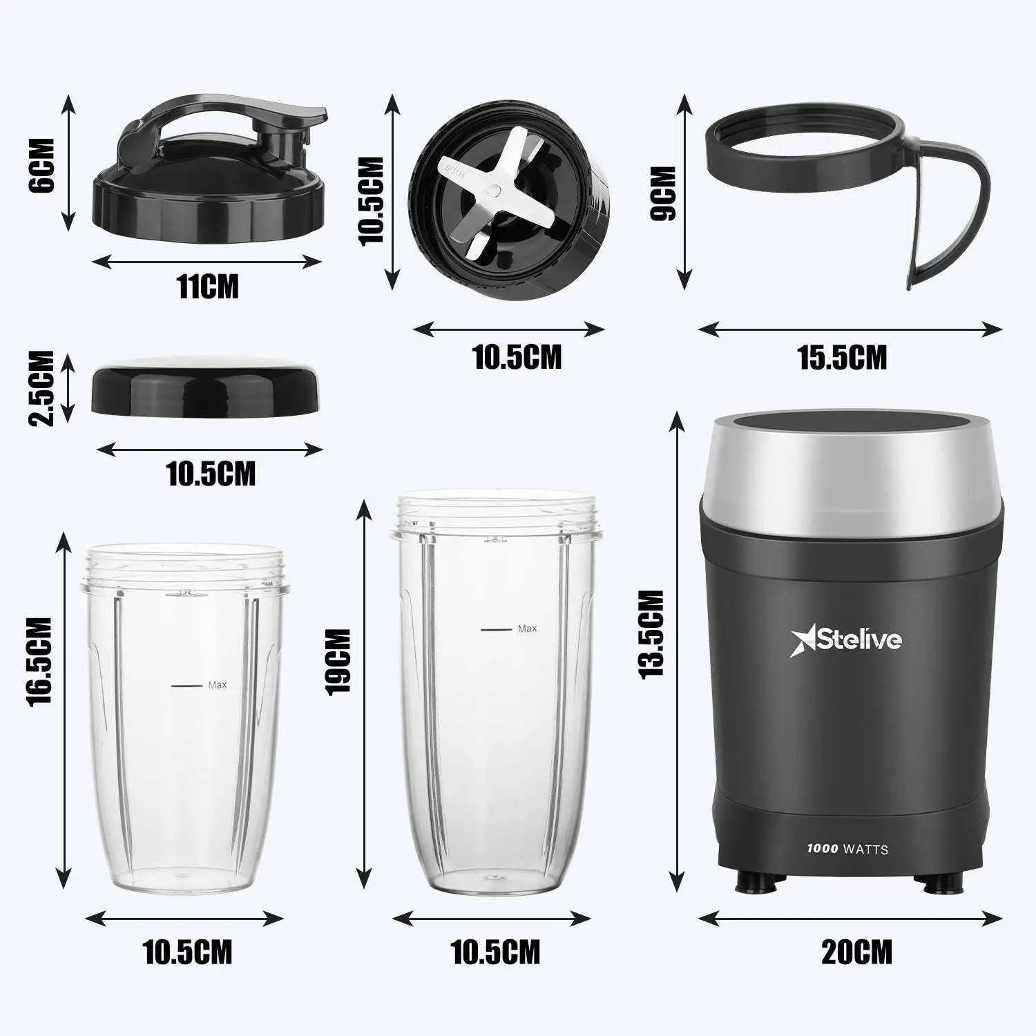 Stelive 1000W Electric Juice Blender Portable Blender Fresh Juice Mixer Smoothie Maker Electric Shakes Juicer Machine (Black)