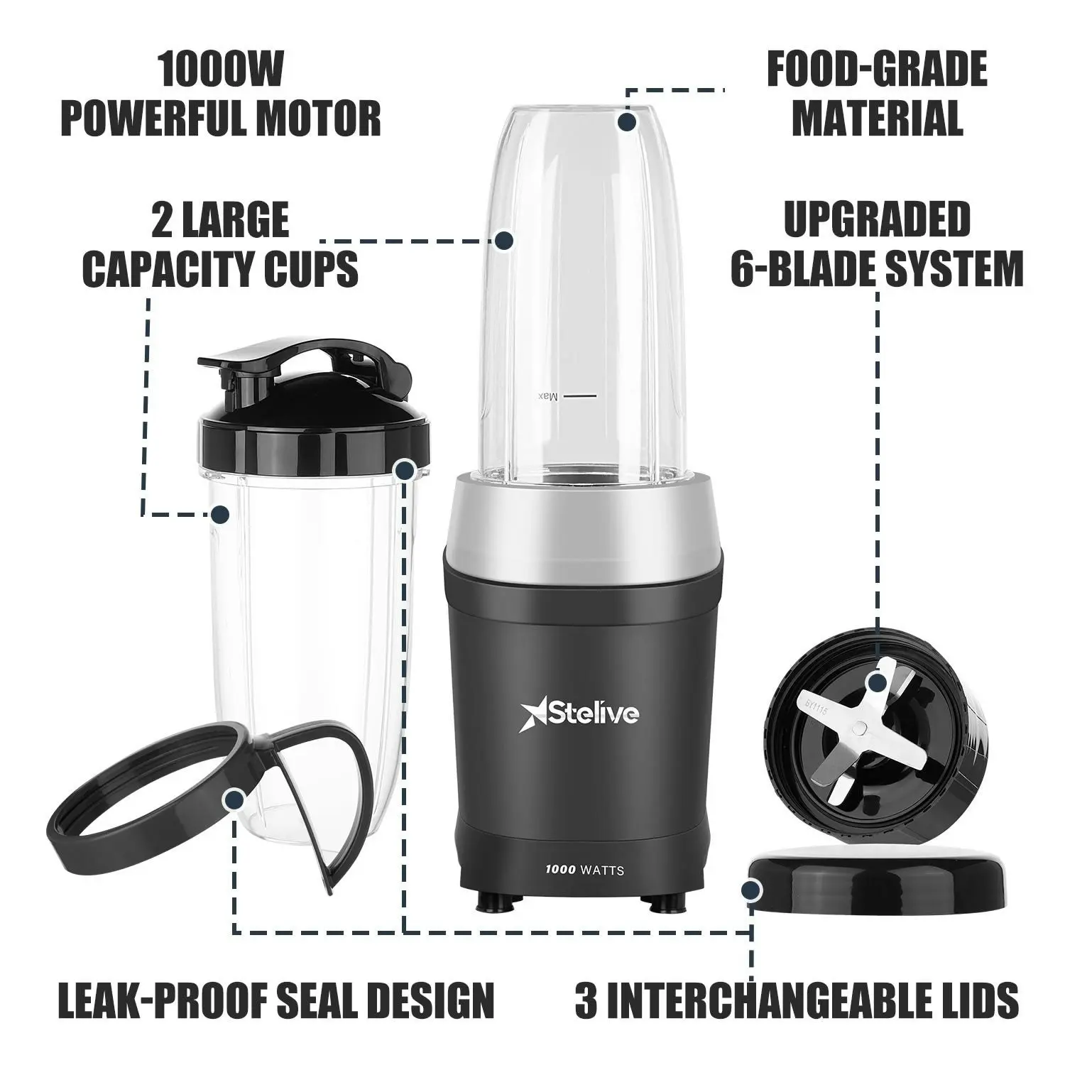 Stelive 1000W Electric Juice Blender Portable Blender Fresh Juice Mixer Smoothie Maker Electric Shakes Juicer Machine (Black)