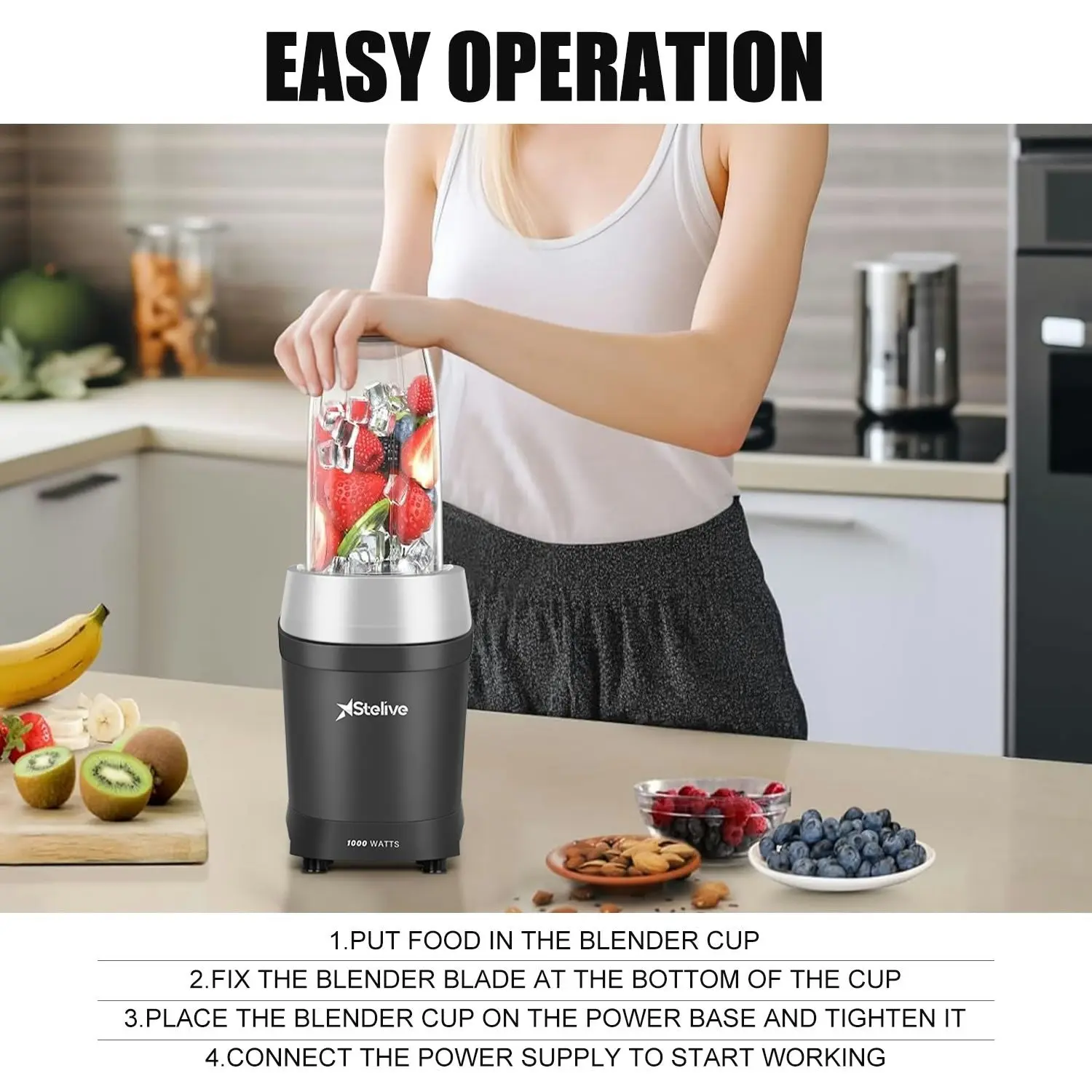 Stelive 1000W Electric Juice Blender Portable Blender Fresh Juice Mixer Smoothie Maker Electric Shakes Juicer Machine (Black)