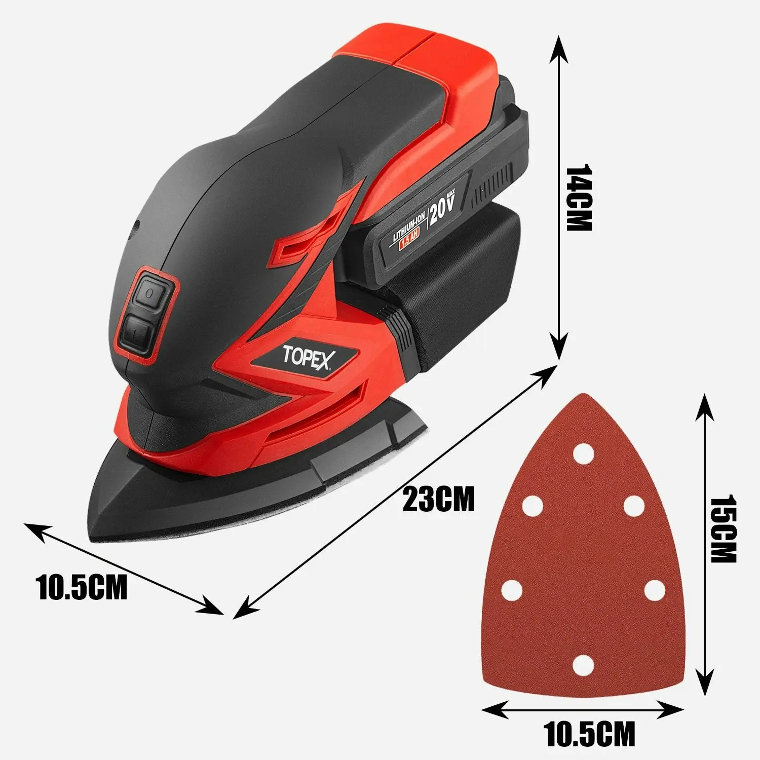 Topex 20V Cordless Detail Sander Electric Detail Sander Handheld Sanding Machine Small Triangular Palm Sander with Sandpaper & Dust Bag