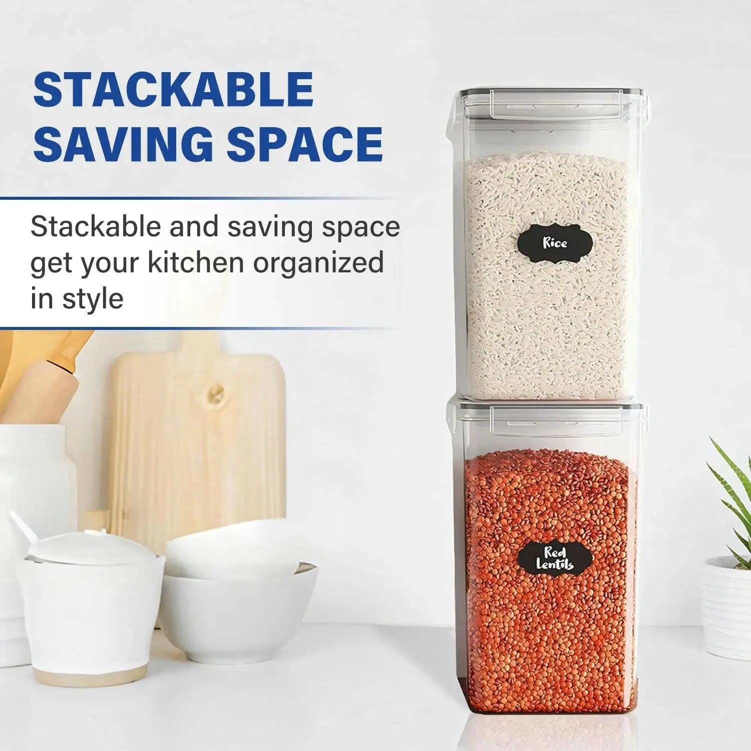 Stelive 4-Piece 6.5L Food Storage Containers Airtight Pantry Storage Containers Organiser Plastic Food Canisters Plastic Canisters w/ Labels & Pen