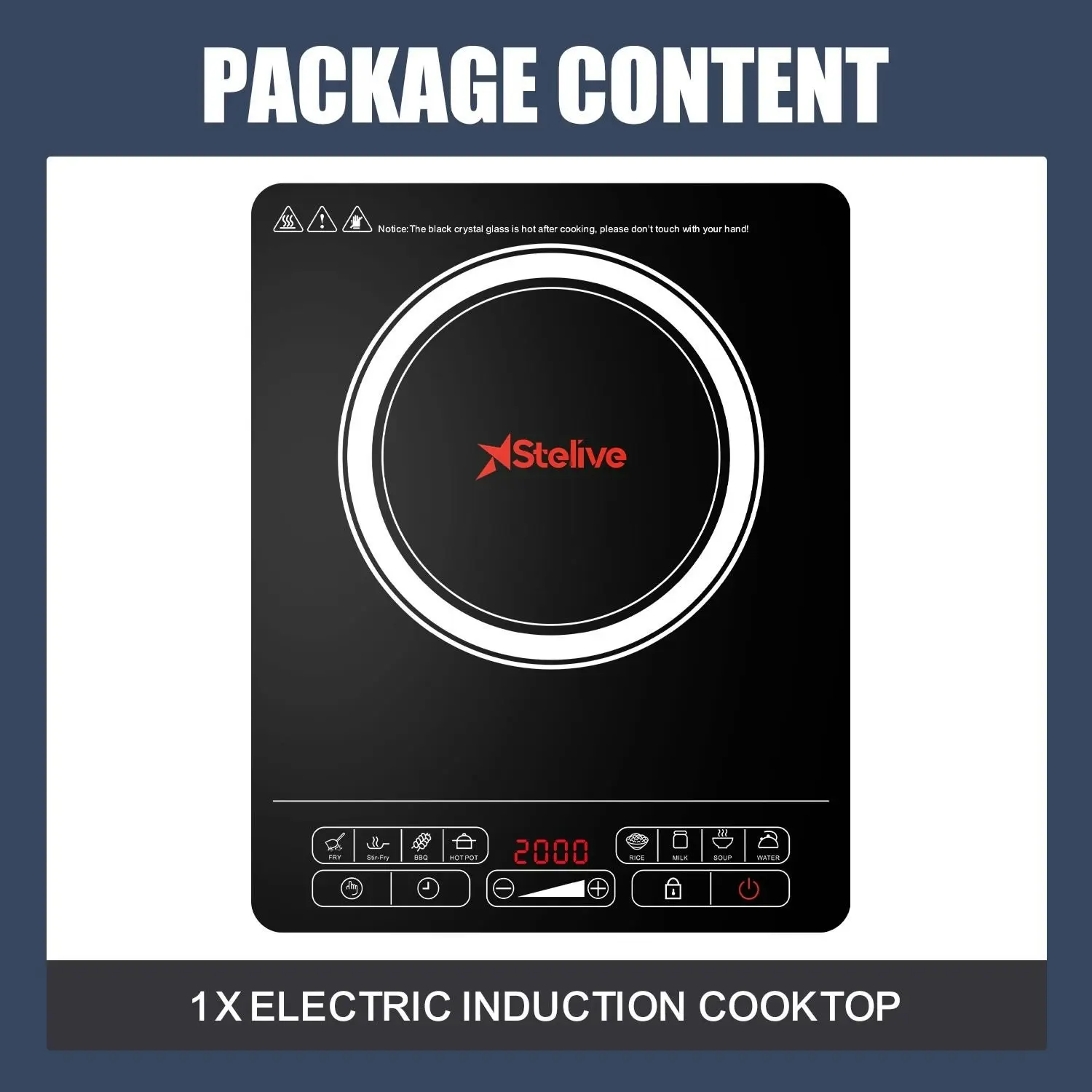 Stelive 2000W Electric Induction Cooktop Portable Kitchen Cooker 8 Power Levels Electric Burner Induction Cooker with Sensor Touch (Black)